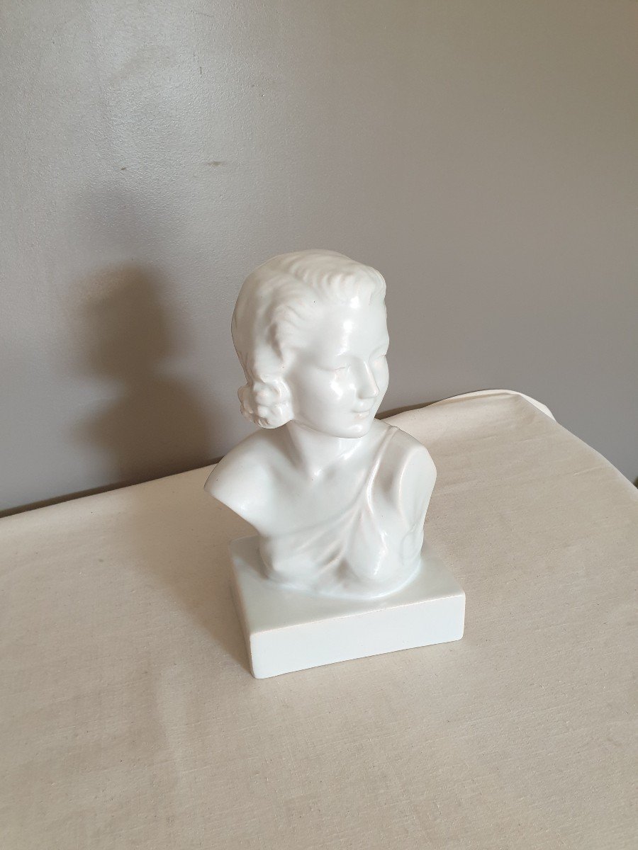 Ruchot Bust Of A Woman In Ceramic With Blue Glaze. Height 28 Cm-photo-3