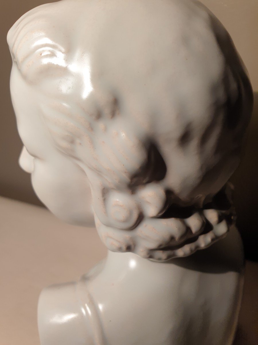 Ruchot Bust Of A Woman In Ceramic With Blue Glaze. Height 28 Cm-photo-1