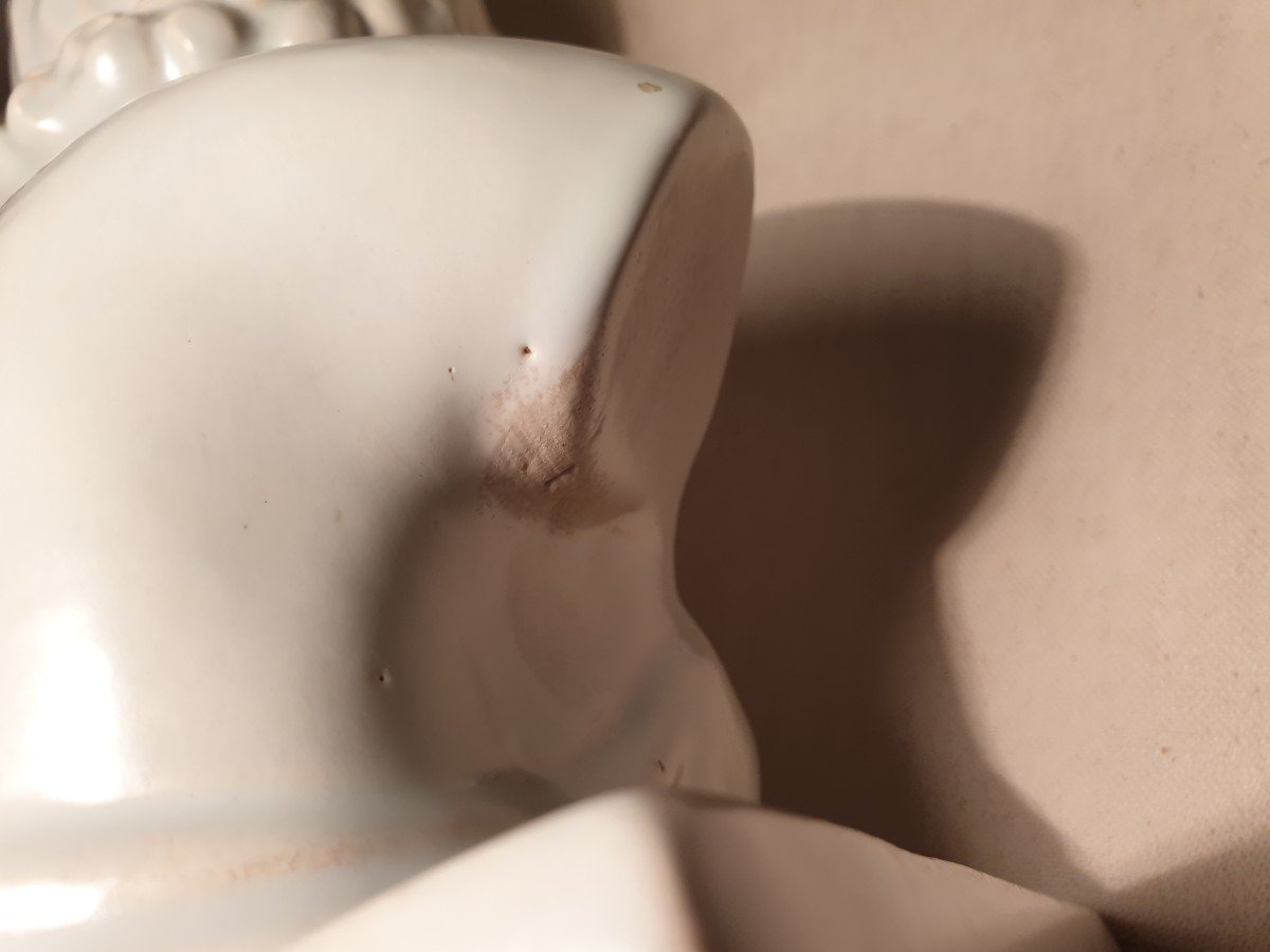 Ruchot Bust Of A Woman In Ceramic With Blue Glaze. Height 28 Cm-photo-4