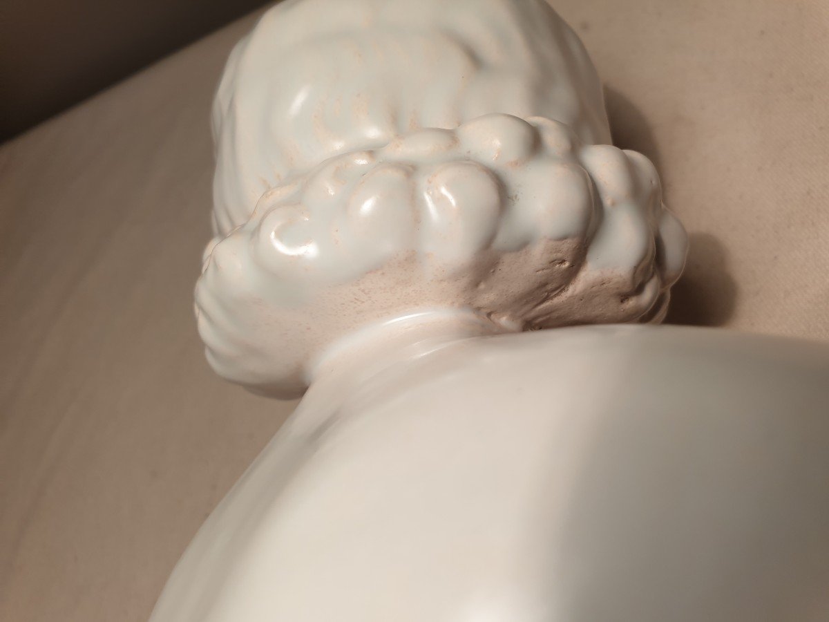 Ruchot Bust Of A Woman In Ceramic With Blue Glaze. Height 28 Cm-photo-5