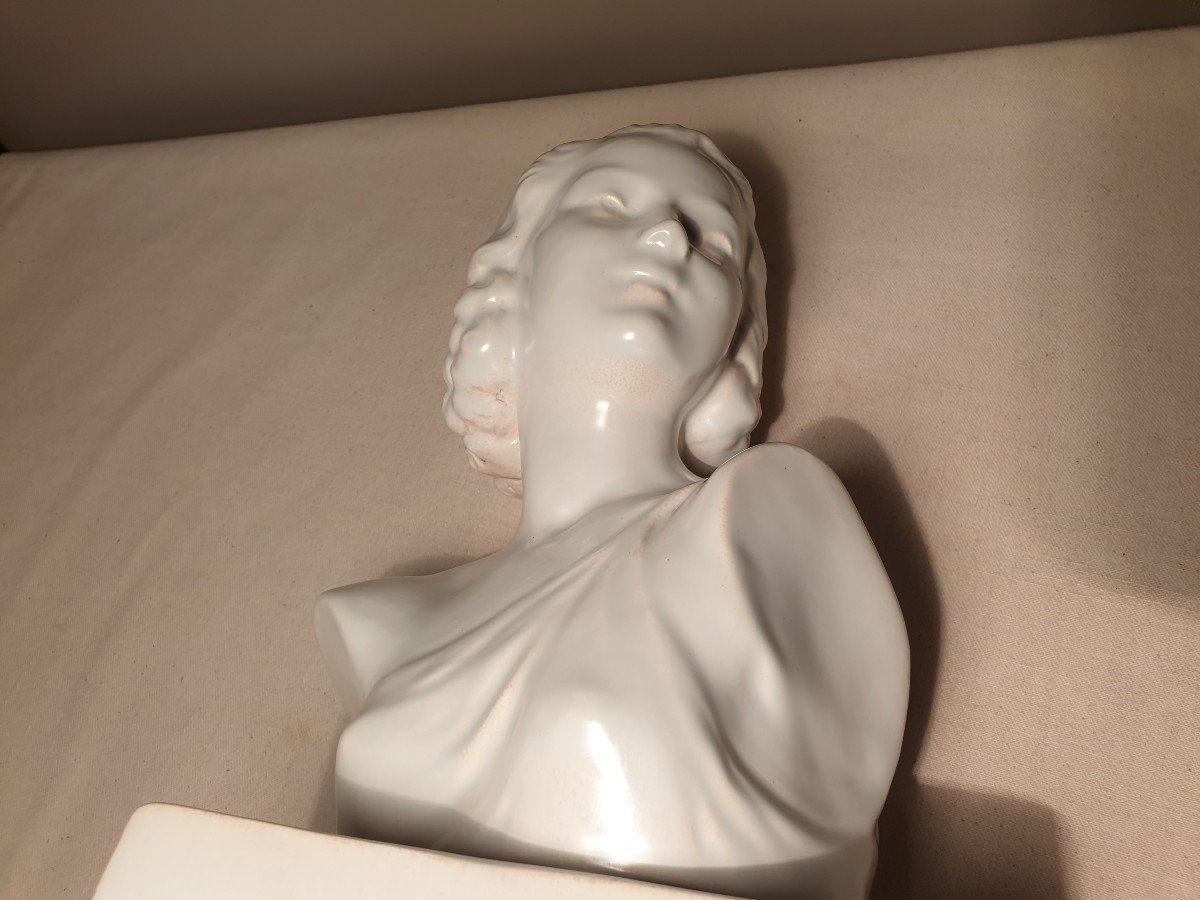 Ruchot Bust Of A Woman In Ceramic With Blue Glaze. Height 28 Cm-photo-6