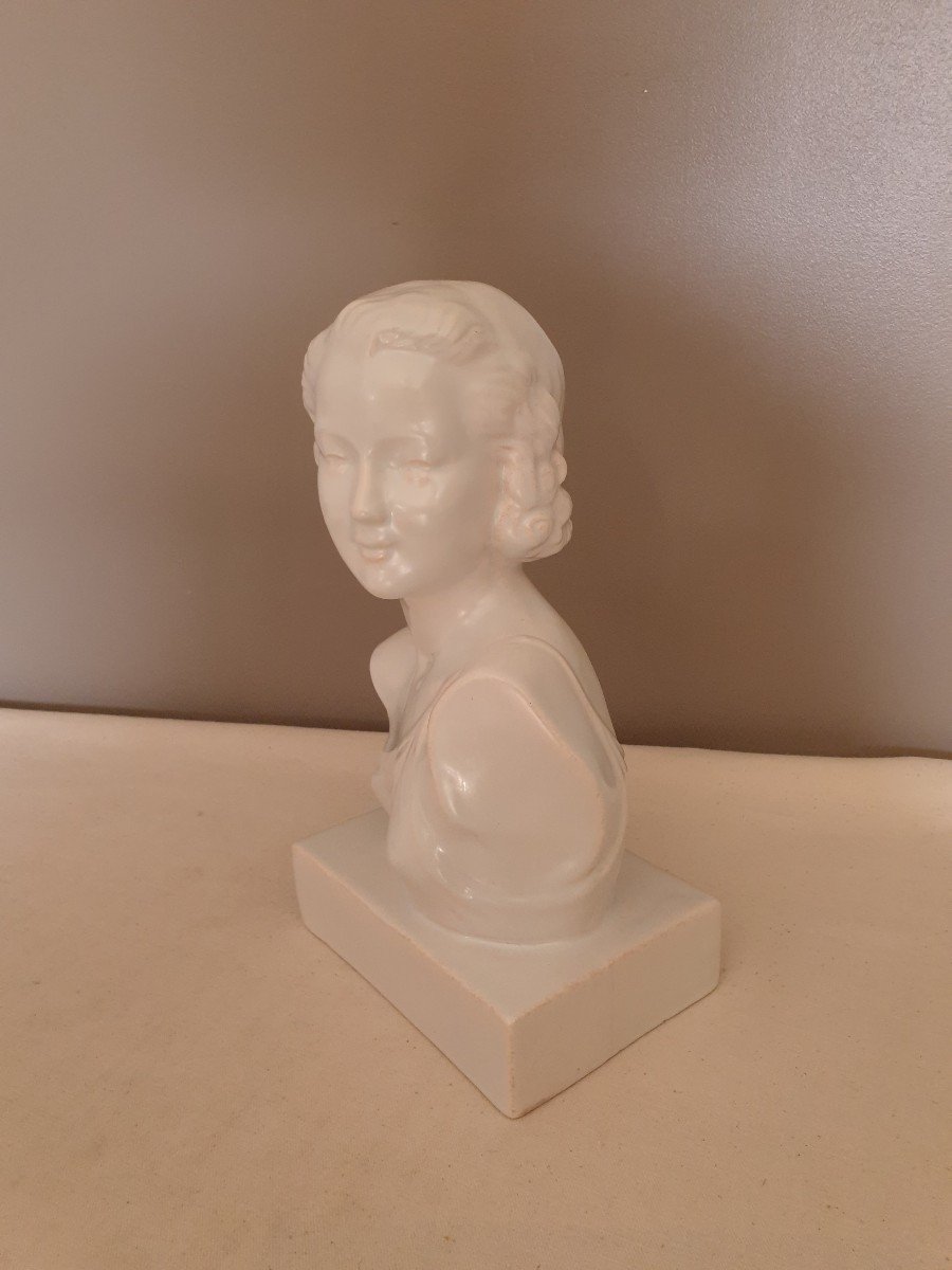Ruchot Bust Of A Woman In Ceramic With Blue Glaze. Height 28 Cm