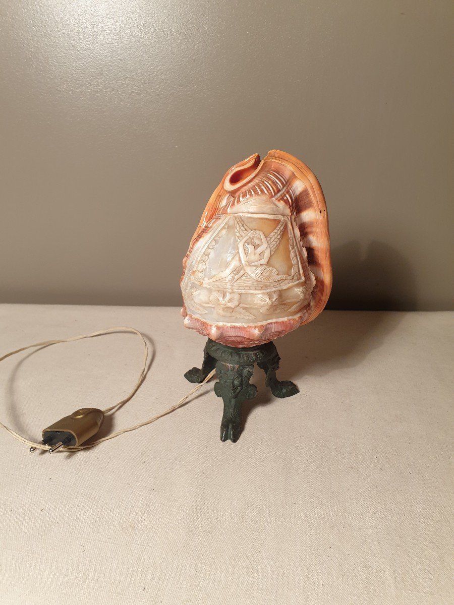 Engraved Shell Lamp Cameo Style "the Kiss".-photo-6