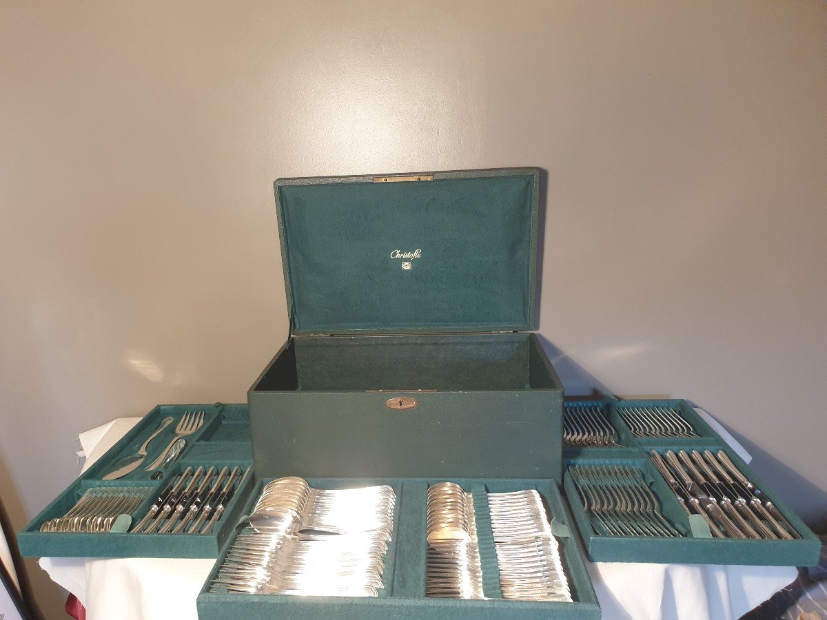Christofle Spatours Model Housewife In Silver Metal. 132 Pieces