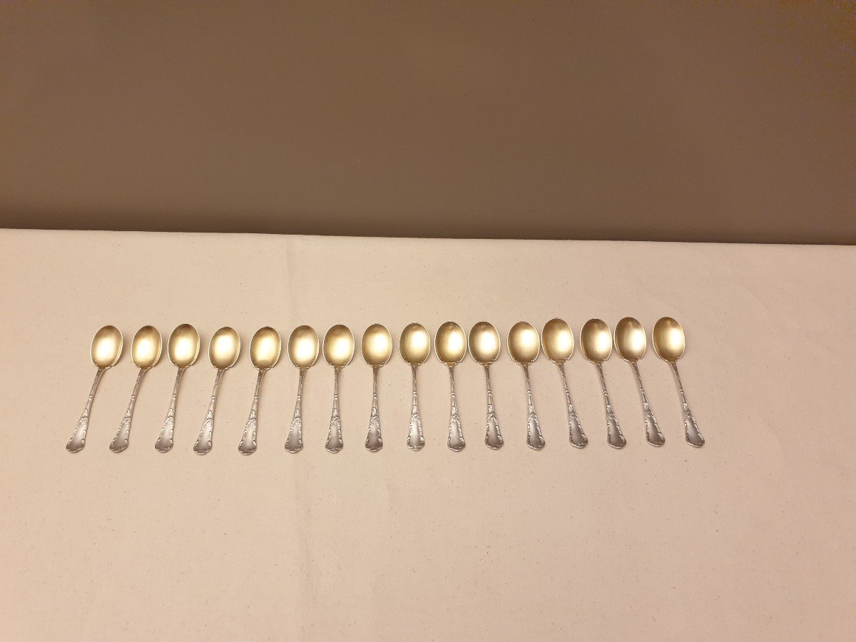 Christofle Chrysanthème Model 16 Spoons, Ice Cream Scoops In Silver Metal-photo-2