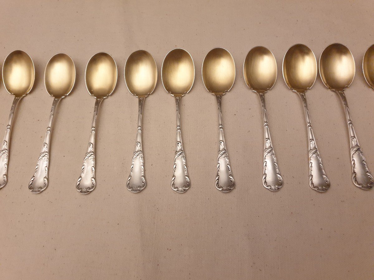 Christofle Chrysanthème Model 16 Spoons, Ice Cream Scoops In Silver Metal-photo-1