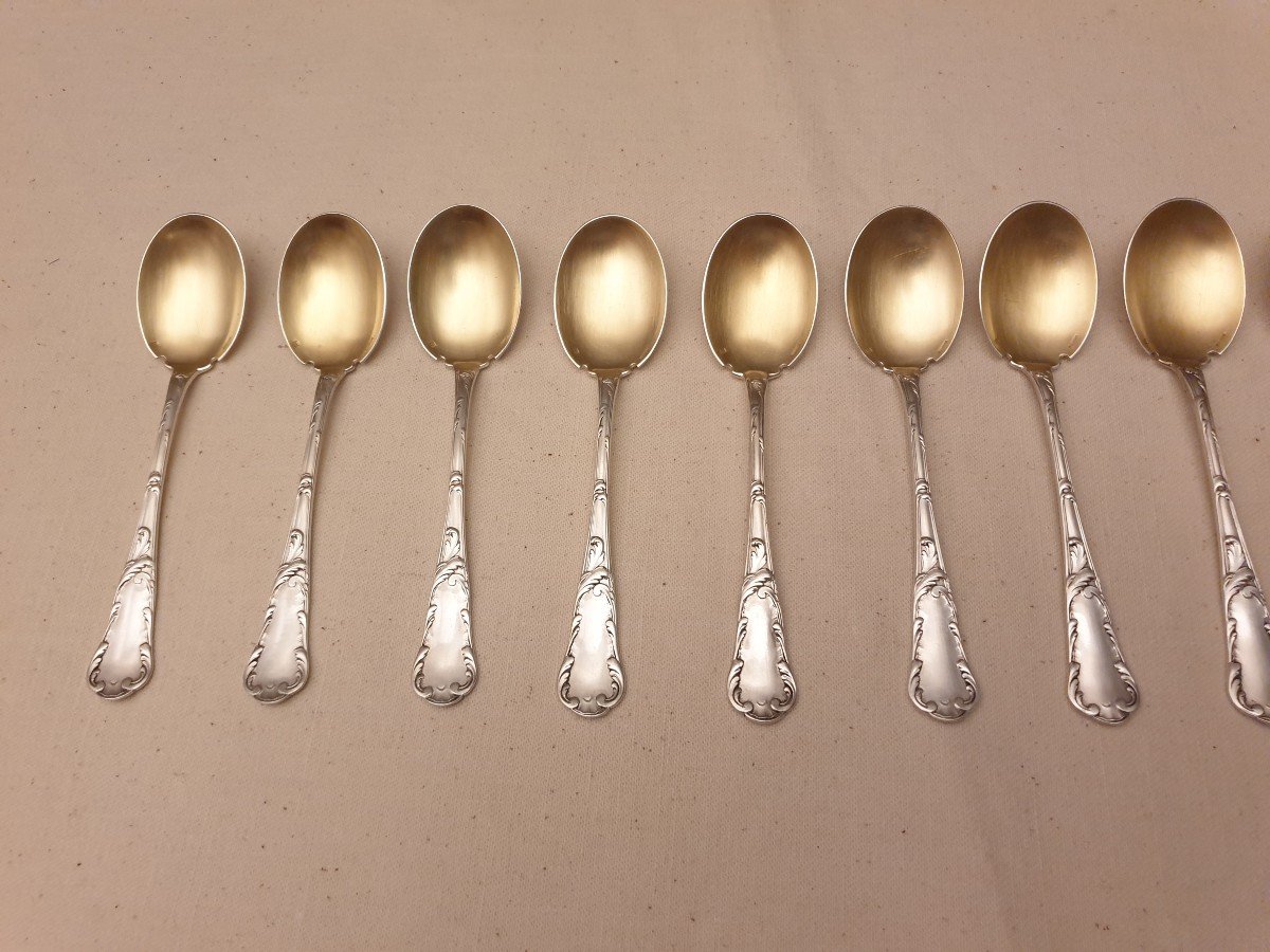 Christofle Chrysanthème Model 16 Spoons, Ice Cream Scoops In Silver Metal-photo-2