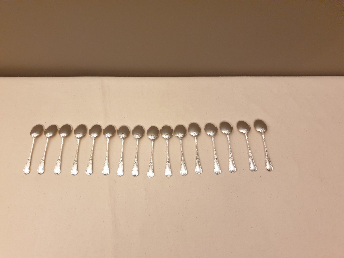 Christofle Chrysanthème Model 16 Spoons, Ice Cream Scoops In Silver Metal-photo-3