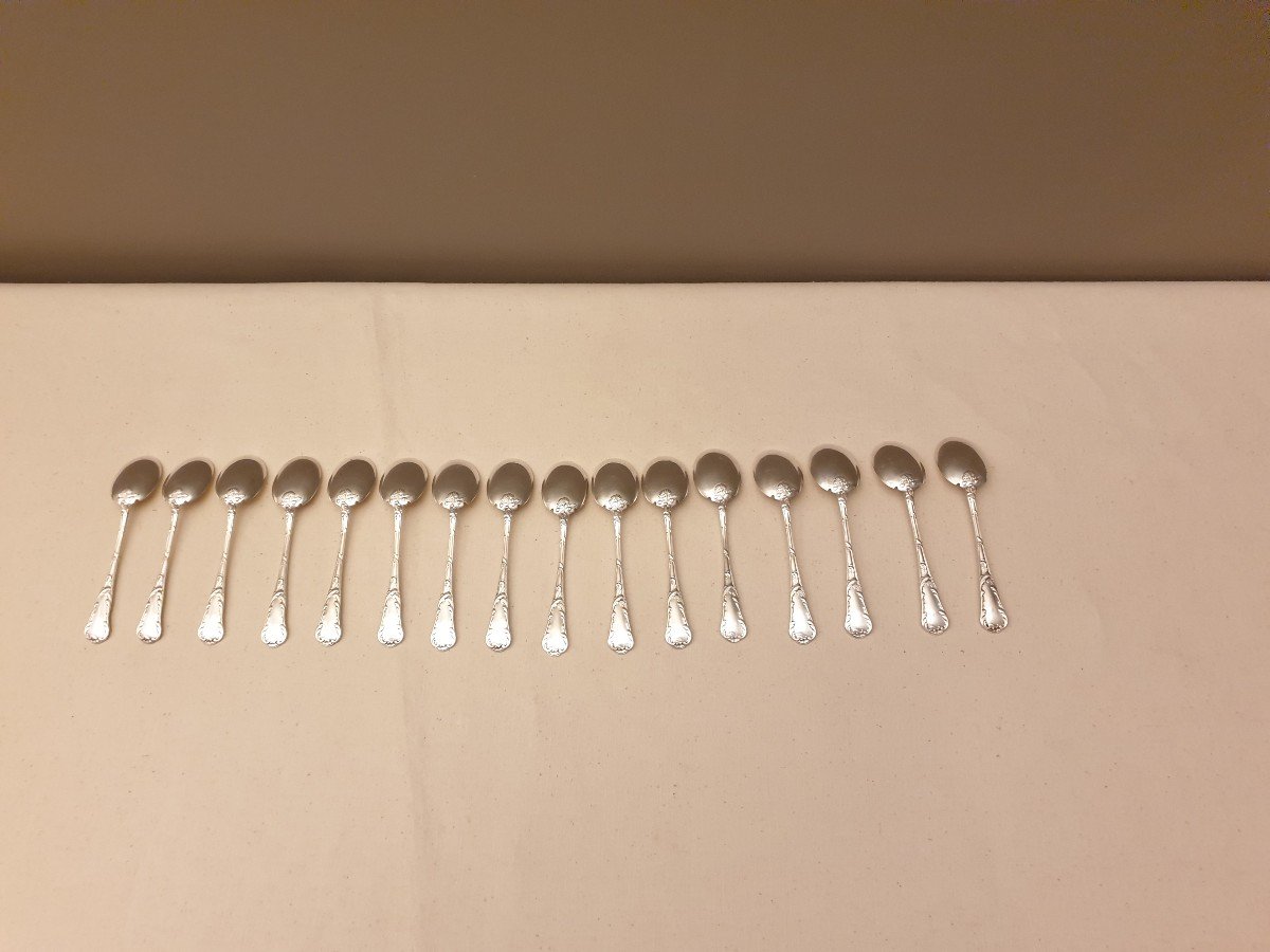 Christofle Chrysanthème Model 16 Spoons, Ice Cream Scoops In Silver Metal-photo-3