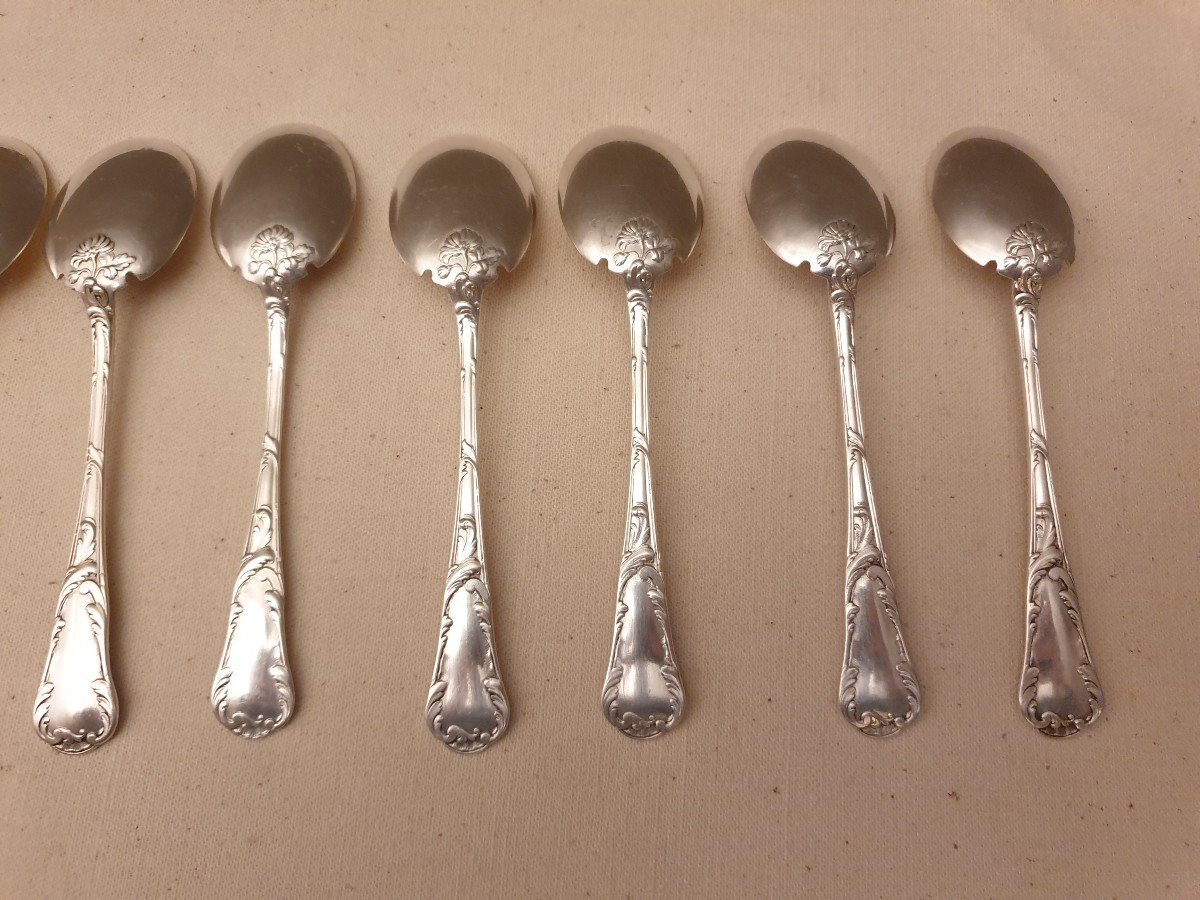 Christofle Chrysanthème Model 16 Spoons, Ice Cream Scoops In Silver Metal-photo-4