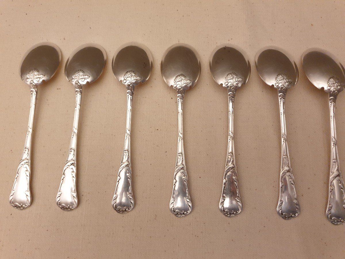 Christofle Chrysanthème Model 16 Spoons, Ice Cream Scoops In Silver Metal-photo-6