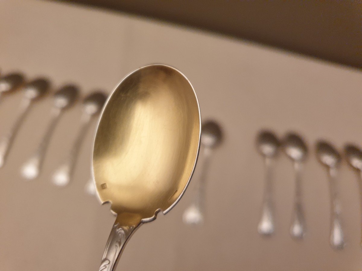 Christofle Chrysanthème Model 16 Spoons, Ice Cream Scoops In Silver Metal-photo-8