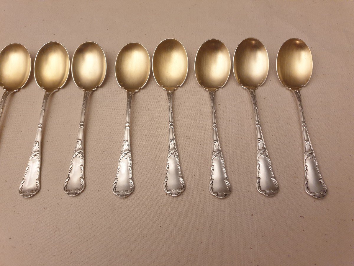 Christofle Chrysanthème Model 16 Spoons, Ice Cream Scoops In Silver Metal
