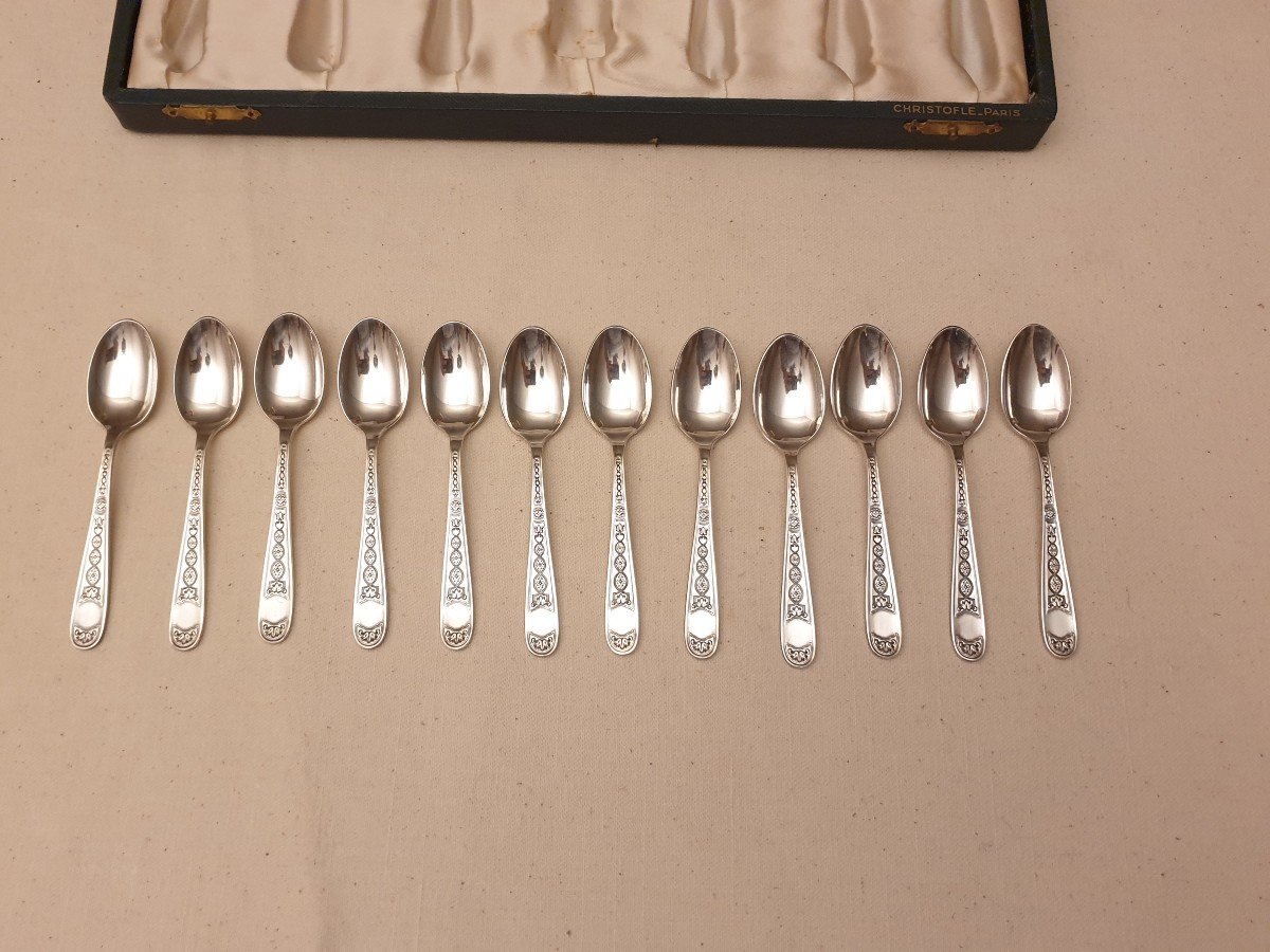 Christofle Twelve Moka Spoons And Sugar Tongs Villeroy Model-photo-4