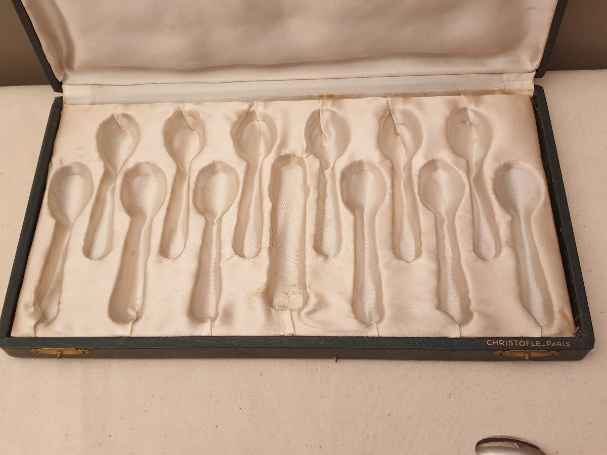 Christofle Twelve Moka Spoons And Sugar Tongs Villeroy Model-photo-8