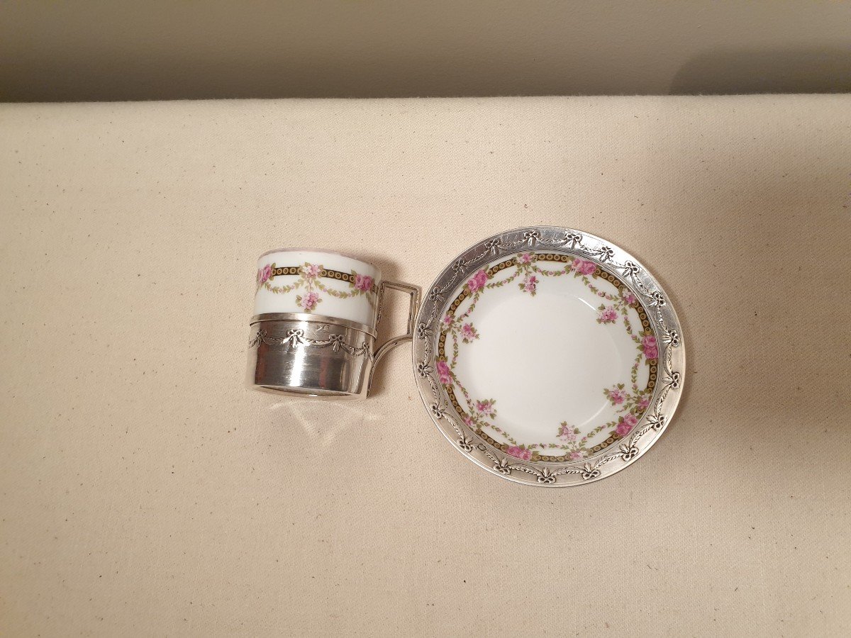 Small Moka Cup In Porcelain And Silver.-photo-2