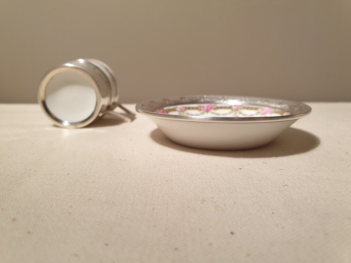 Small Moka Cup In Porcelain And Silver.-photo-3