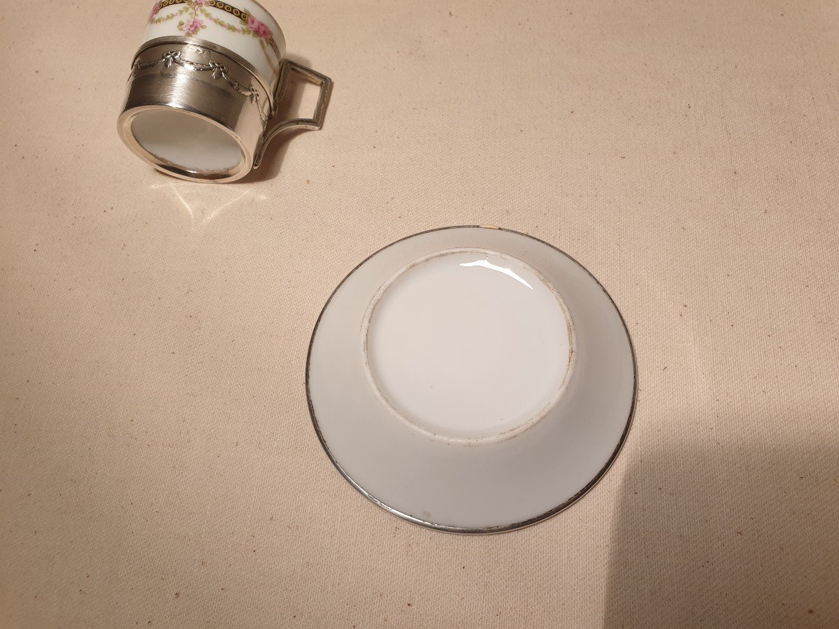 Small Moka Cup In Porcelain And Silver.-photo-2