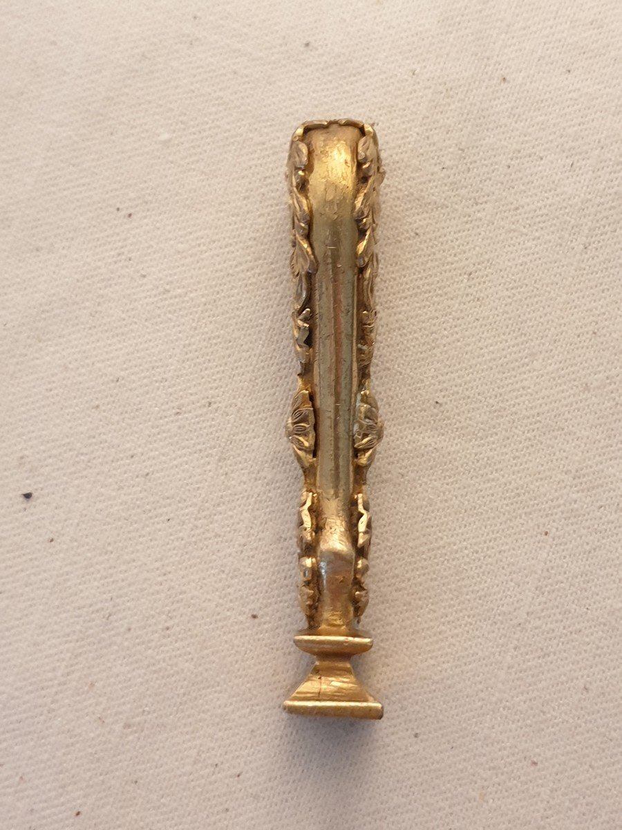 Seal, Wax Stamp In Gilded Bronze With Floral Decoration. Late 19th Early 20th-photo-4