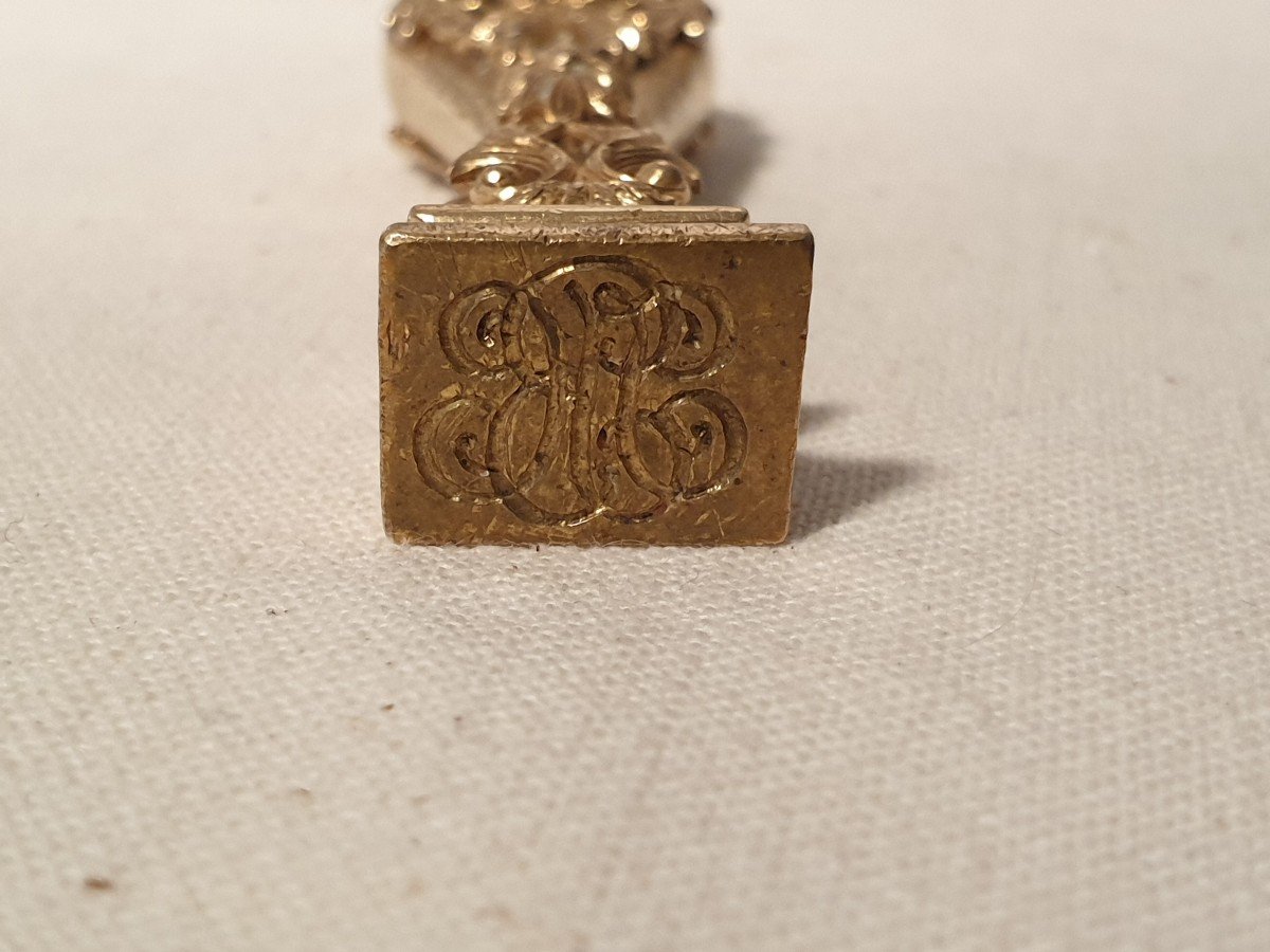 Seal, Wax Stamp In Gilded Bronze With Floral Decoration. Late 19th Early 20th-photo-2