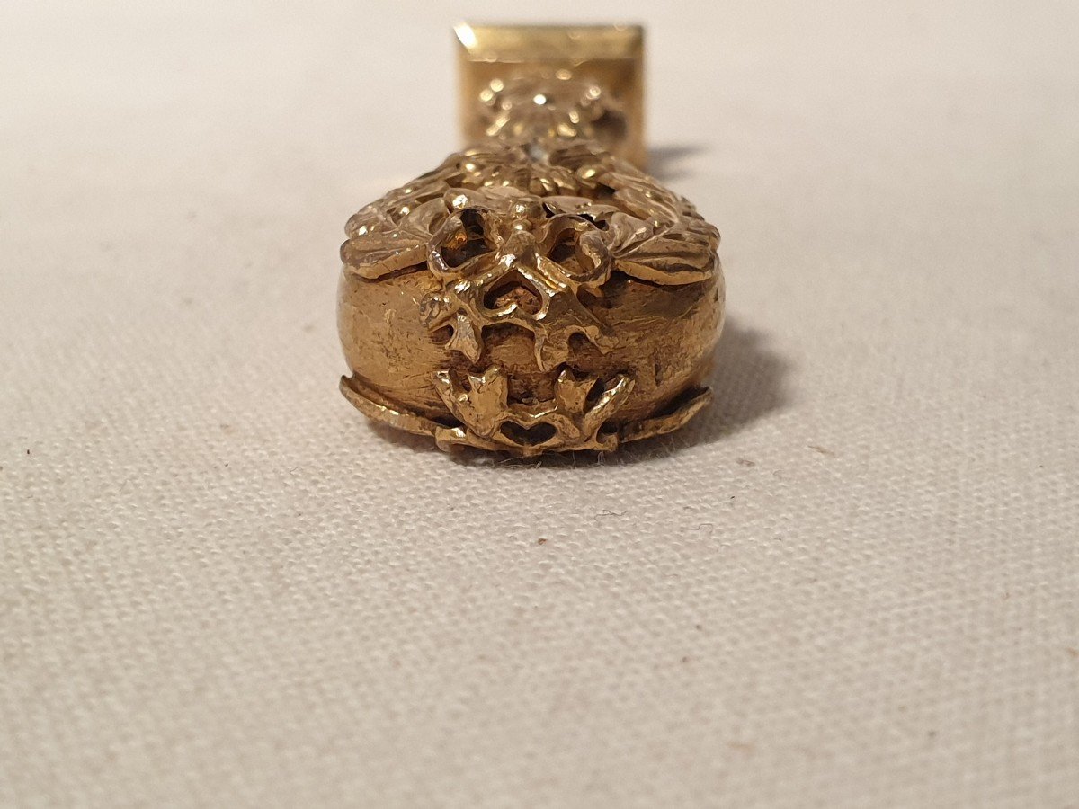 Seal, Wax Stamp In Gilded Bronze With Floral Decoration. Late 19th Early 20th-photo-3