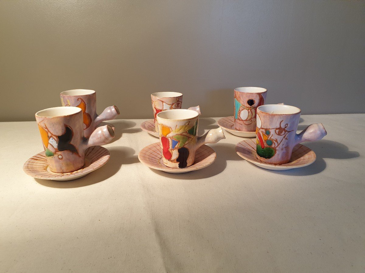 Marie Christine Treinen Vallauris.  6 Tasses à Café émaillées