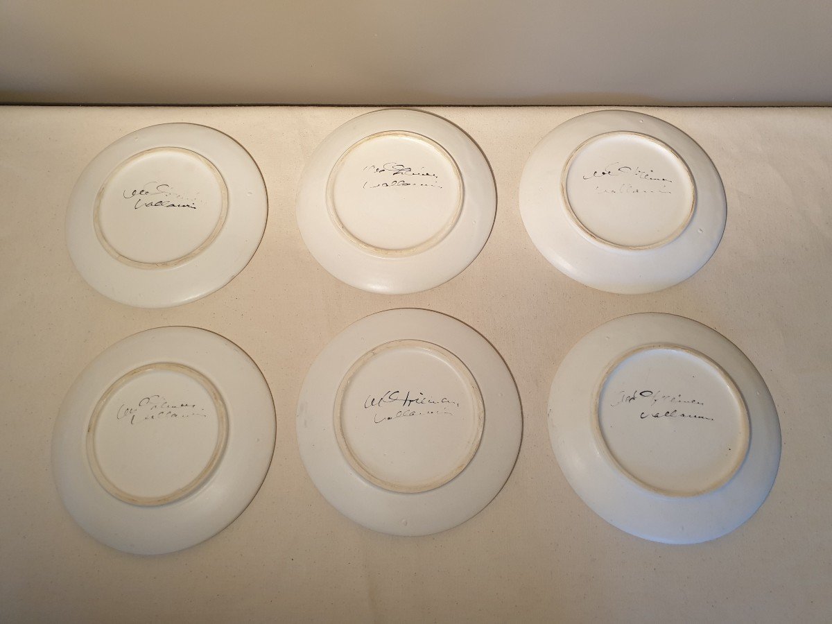 Marie Christine Treinen Vallauris. Six Glazed Ceramic Dessert Plates-photo-2