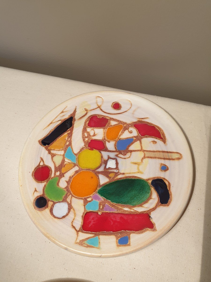 Marie Christine Treinen Vallauris. Six Glazed Ceramic Dessert Plates-photo-4