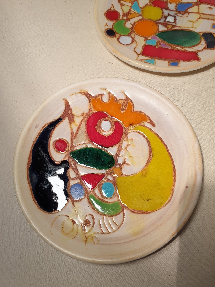 Marie Christine Treinen Vallauris. Six Glazed Ceramic Dessert Plates-photo-8