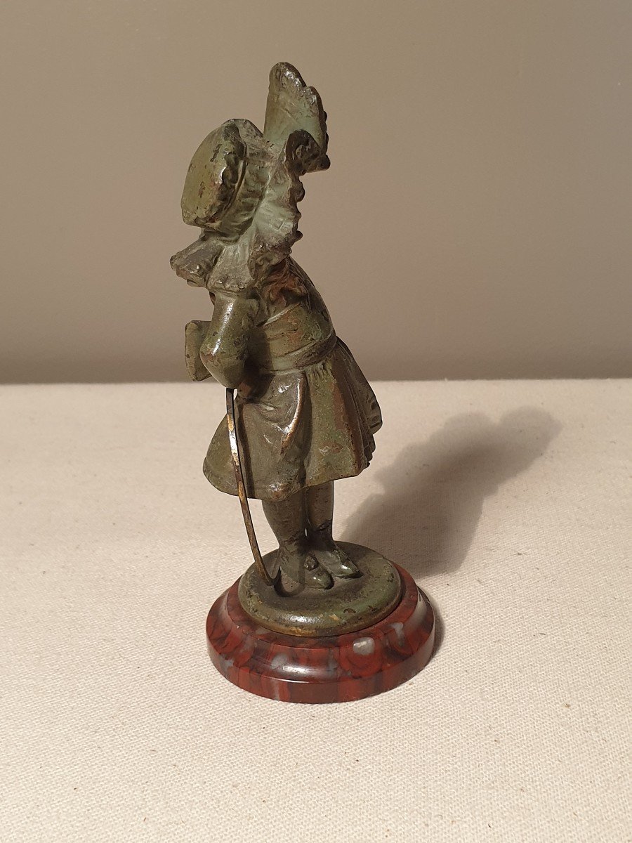 Statuette En Bronze Polychrome Petite Fille Au Cerceau Socle En Marbre-photo-4