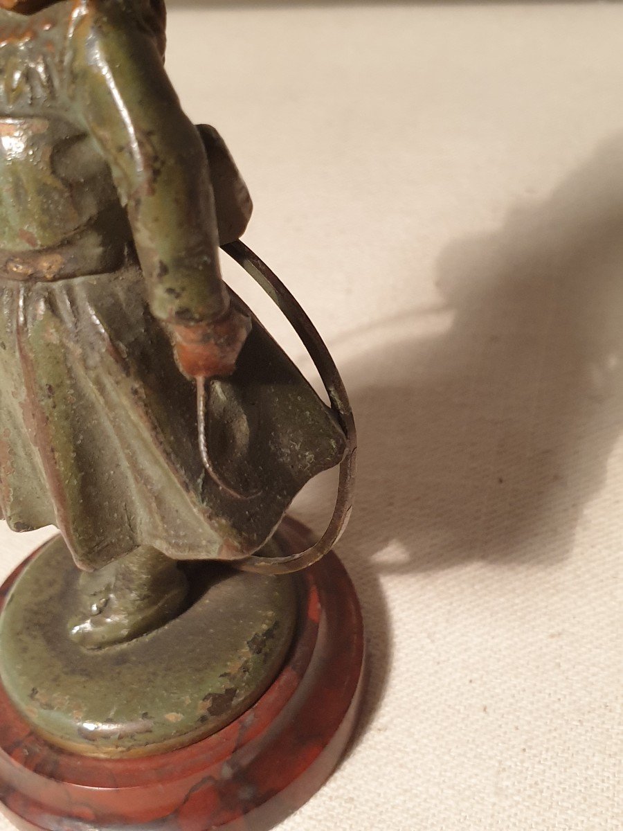 Statuette En Bronze Polychrome Petite Fille Au Cerceau Socle En Marbre-photo-5