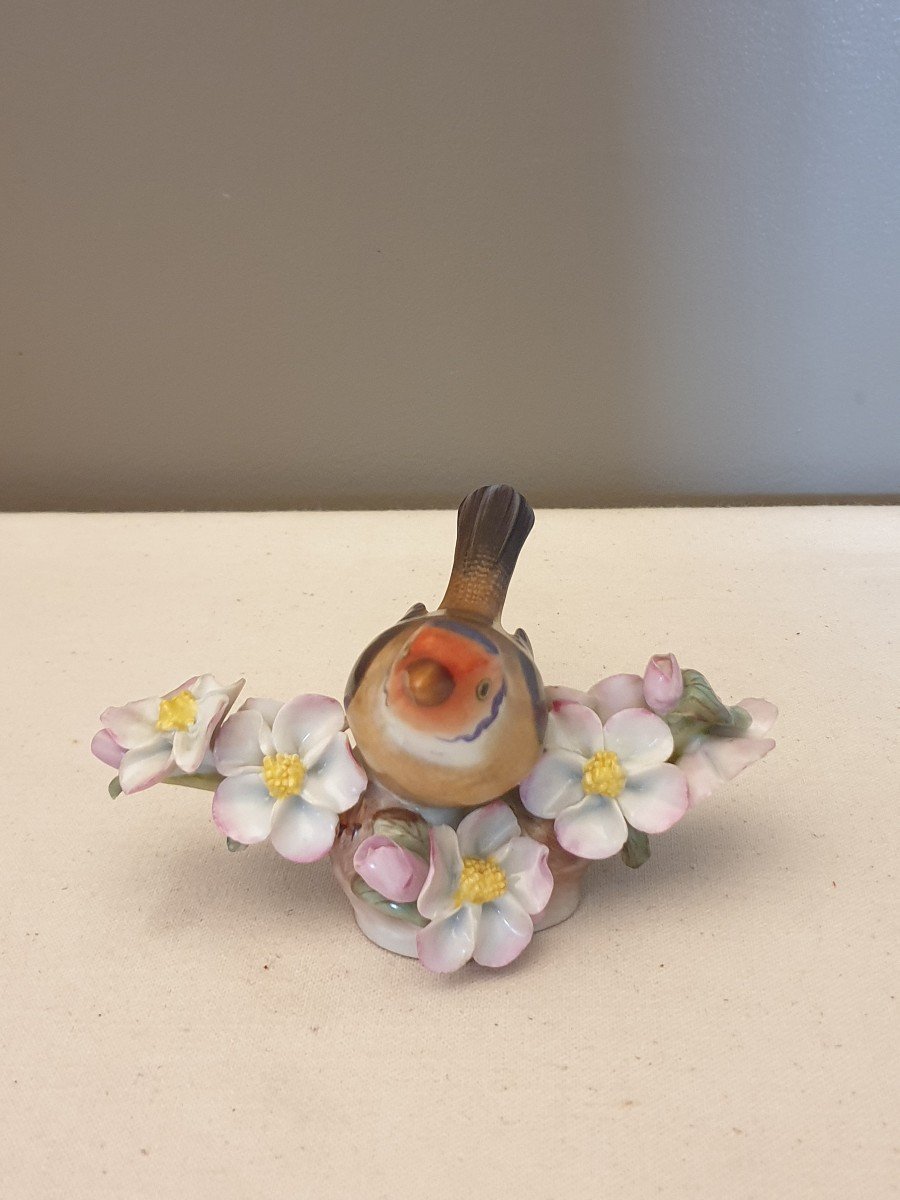 Herend Hungary Oiseau Avec Fleurs En Porcelaine-photo-3