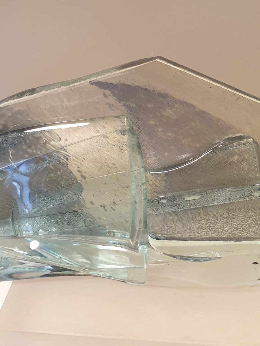 Claire De Rougemont Sculpture En Verre Signée. Forme De Poisson. Longueur 27 Cm-photo-3