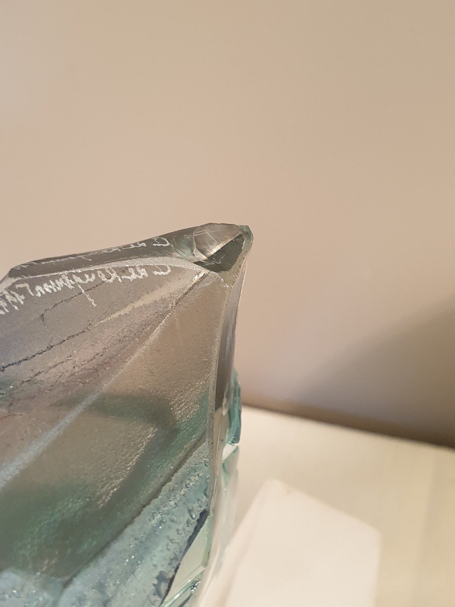 Claire De Rougemont Sculpture En Verre Signée. Forme De Poisson. Longueur 27 Cm-photo-3