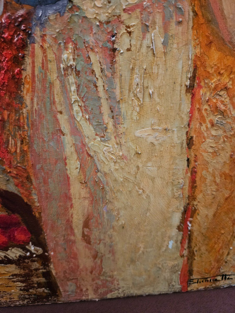 Etiennette Gilles Oil On Panel. Woman In Provencal Costume-photo-6
