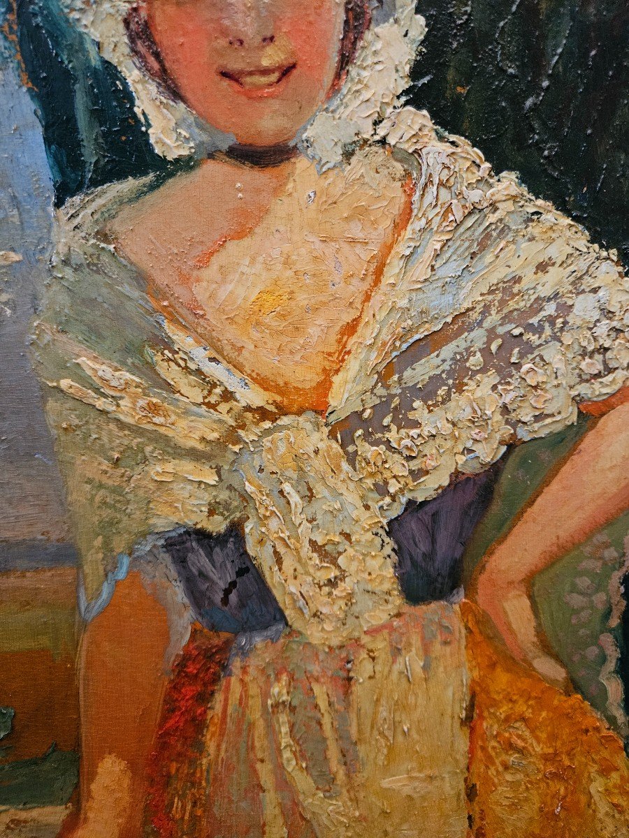Etiennette Gilles Oil On Panel. Woman In Provencal Costume-photo-7