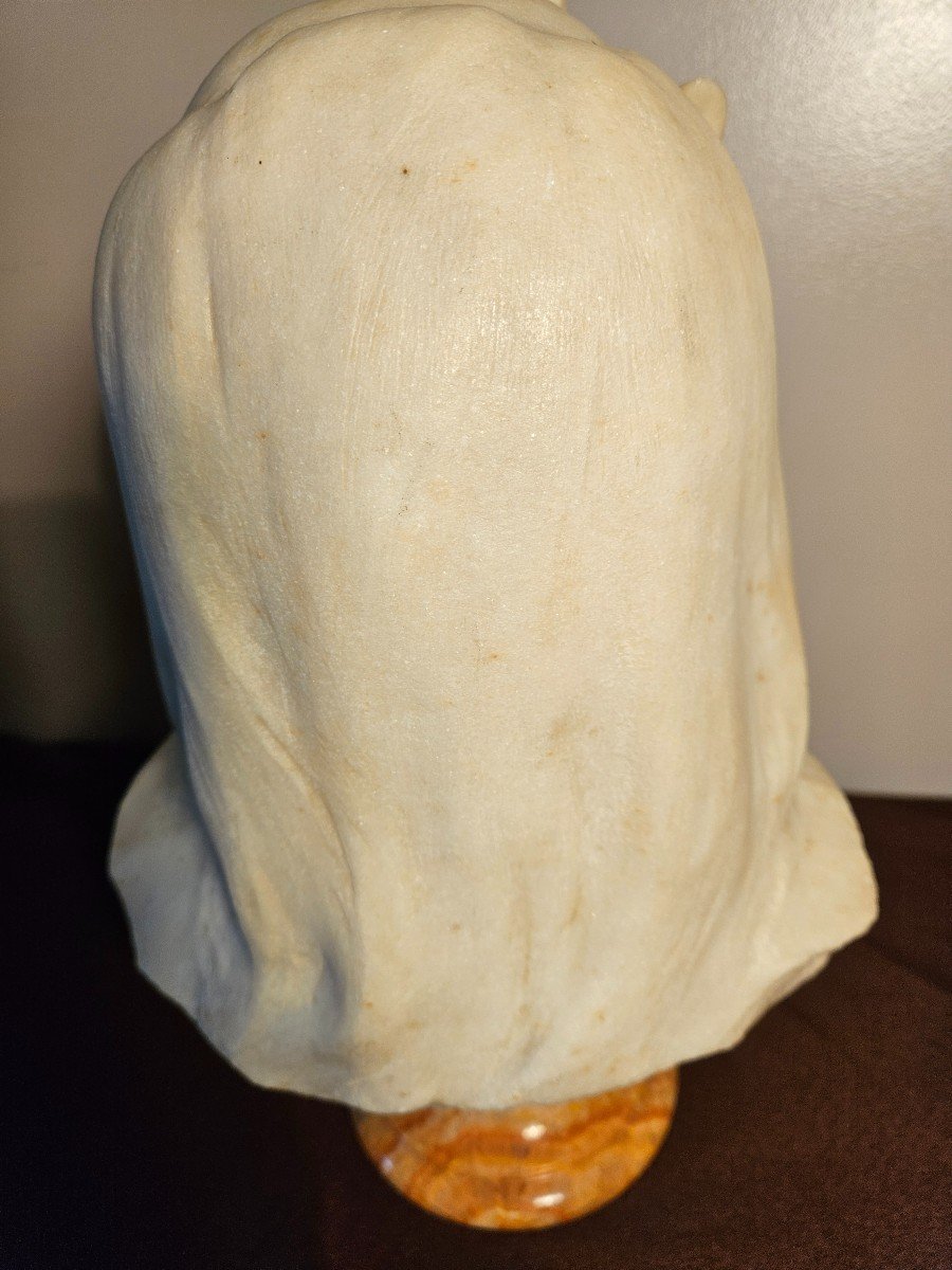 Bust Of A Little Girl In White Marble. Signed Louis Charles Beylard (1850-1925) And Dated 1912-photo-4