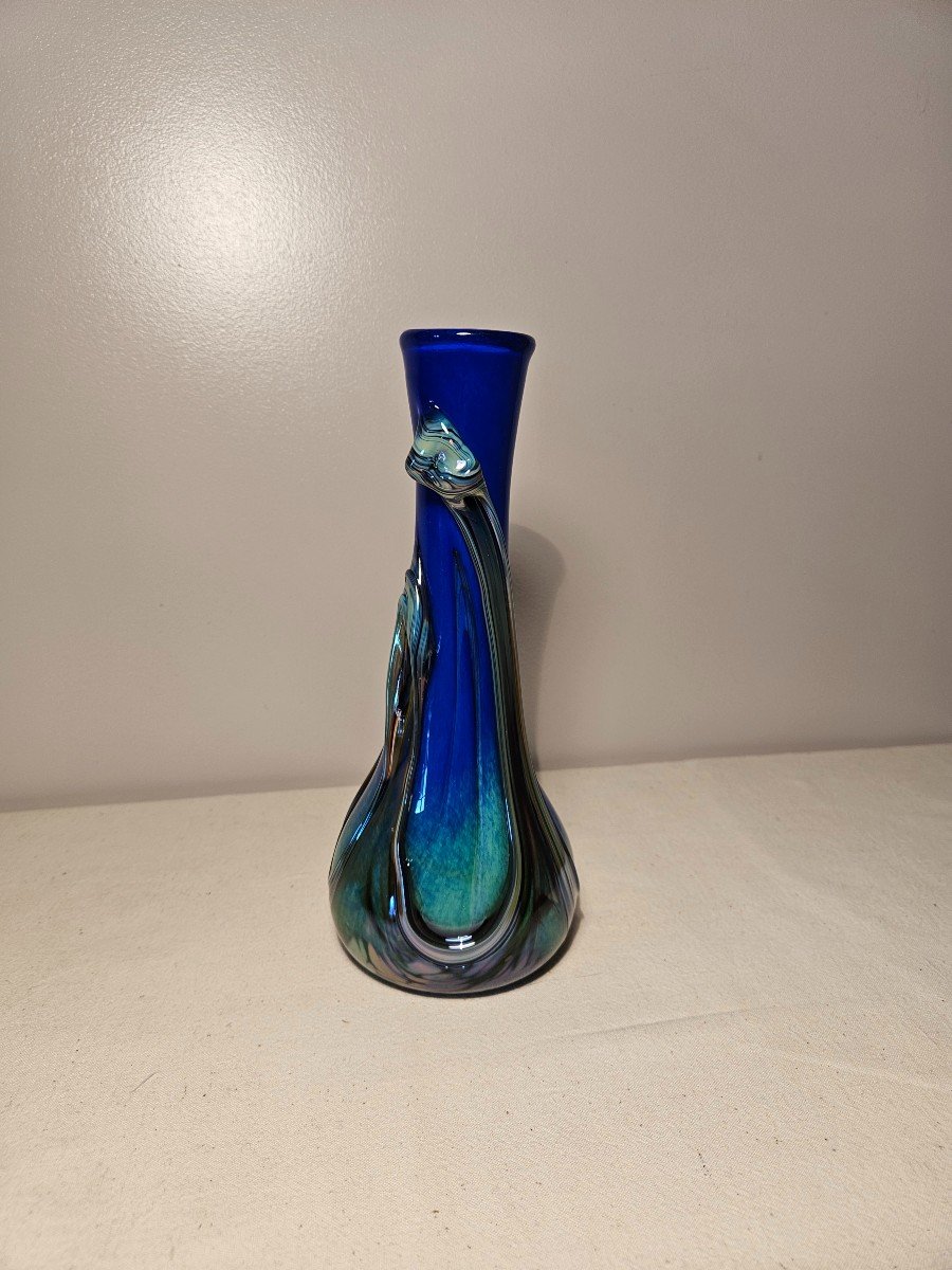 Marcel Saba Iridescent Glass Vase With Blue Dominance Height 26.7 Cm-photo-1