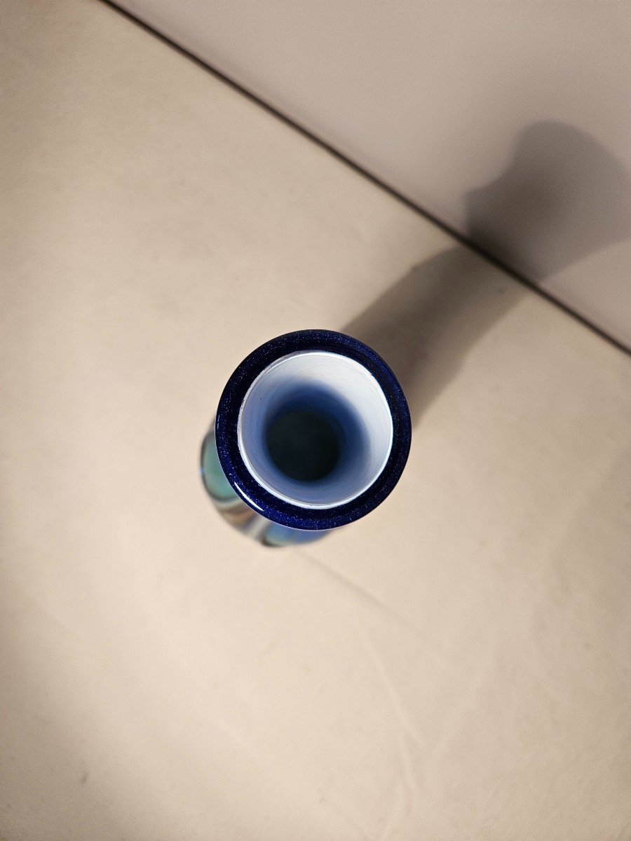 Marcel Saba Iridescent Glass Vase With Blue Dominance Height 26.7 Cm-photo-7