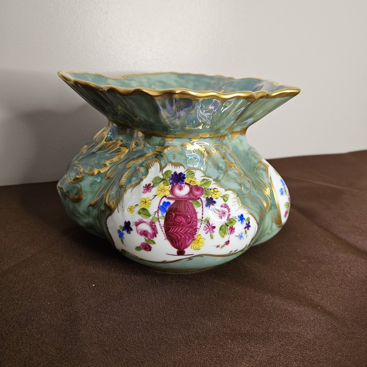 Limoges Low Vase By Maison Chastagner. It Is Hand-painted. Height 14 Cm-photo-3
