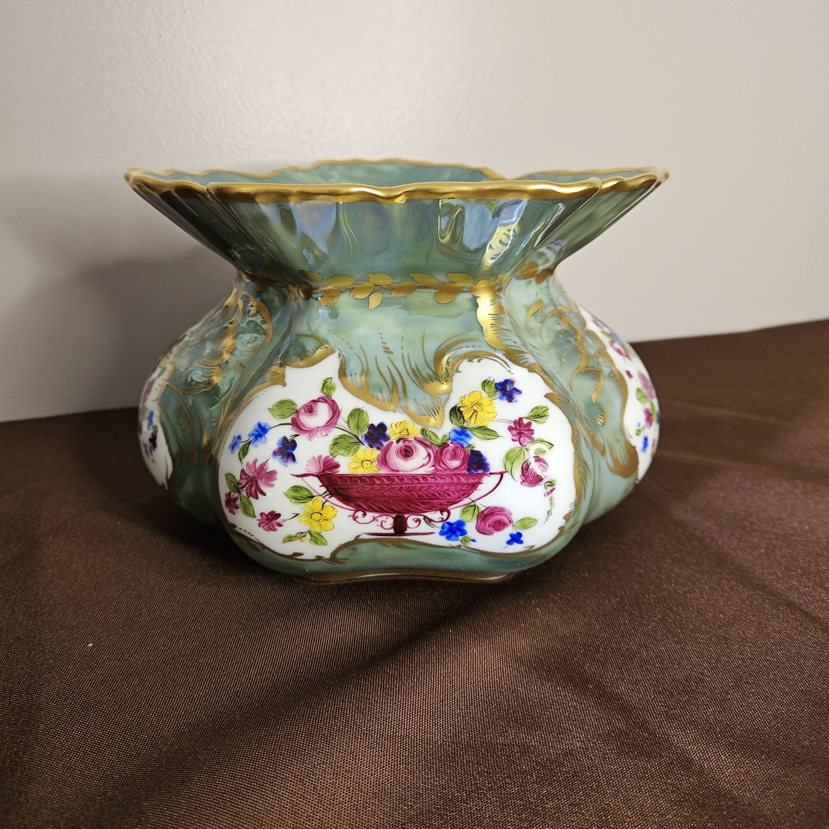 Limoges Low Vase By Maison Chastagner. It Is Hand-painted. Height 14 Cm