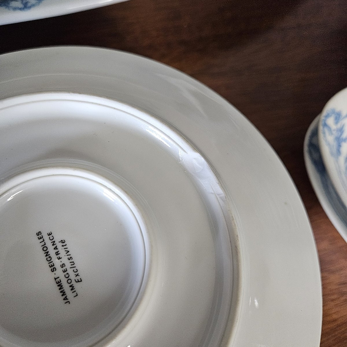 Limoges Jammet Seignolles Dinner Service. White With Blue Decor. 57 Pieces. Very Little Used.-photo-2