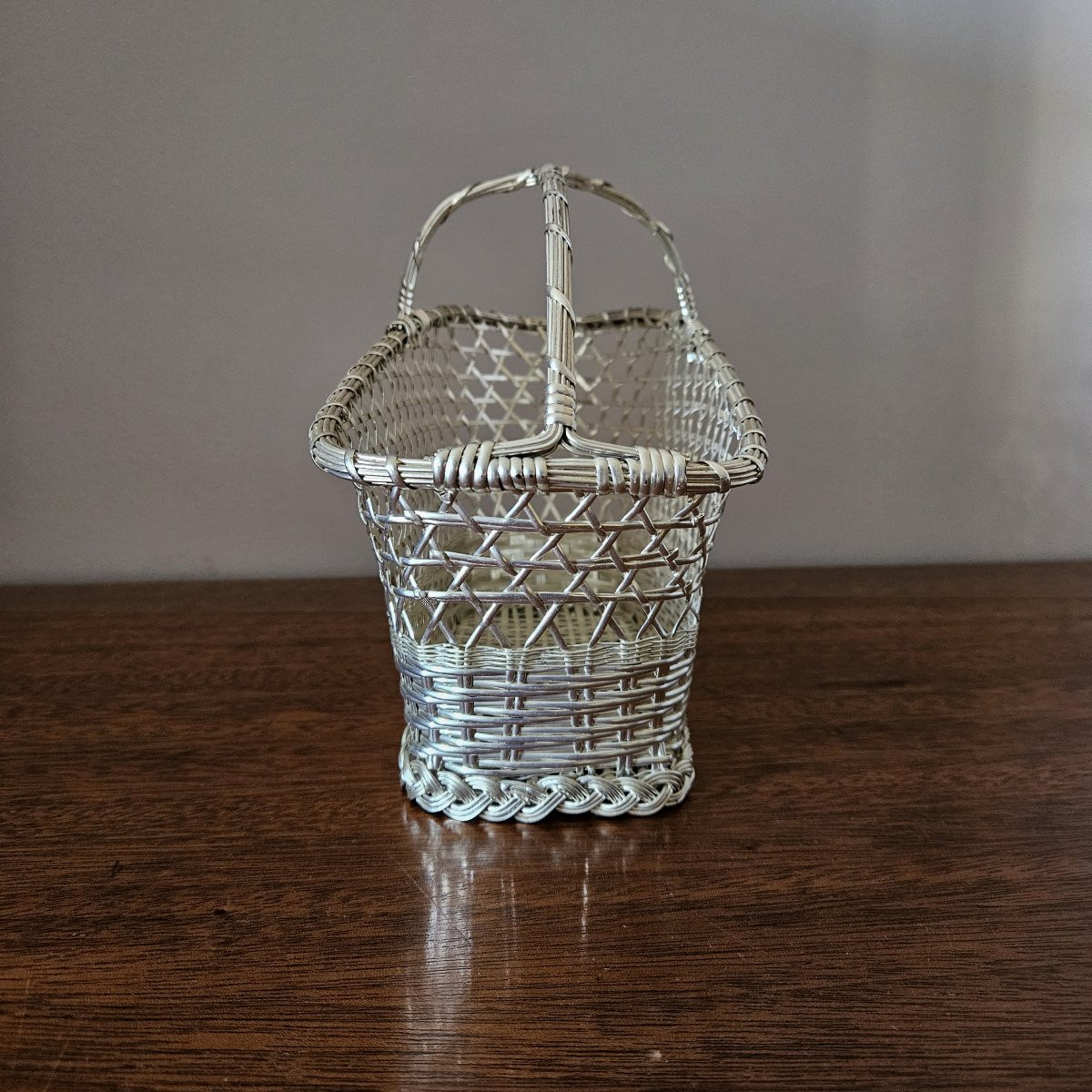 Christofle Bottle Holder Basket In Woven And Openwork Silver Metal-photo-1