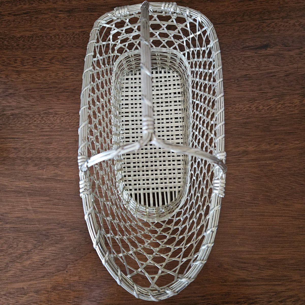 Christofle Bottle Holder Basket In Woven And Openwork Silver Metal-photo-4