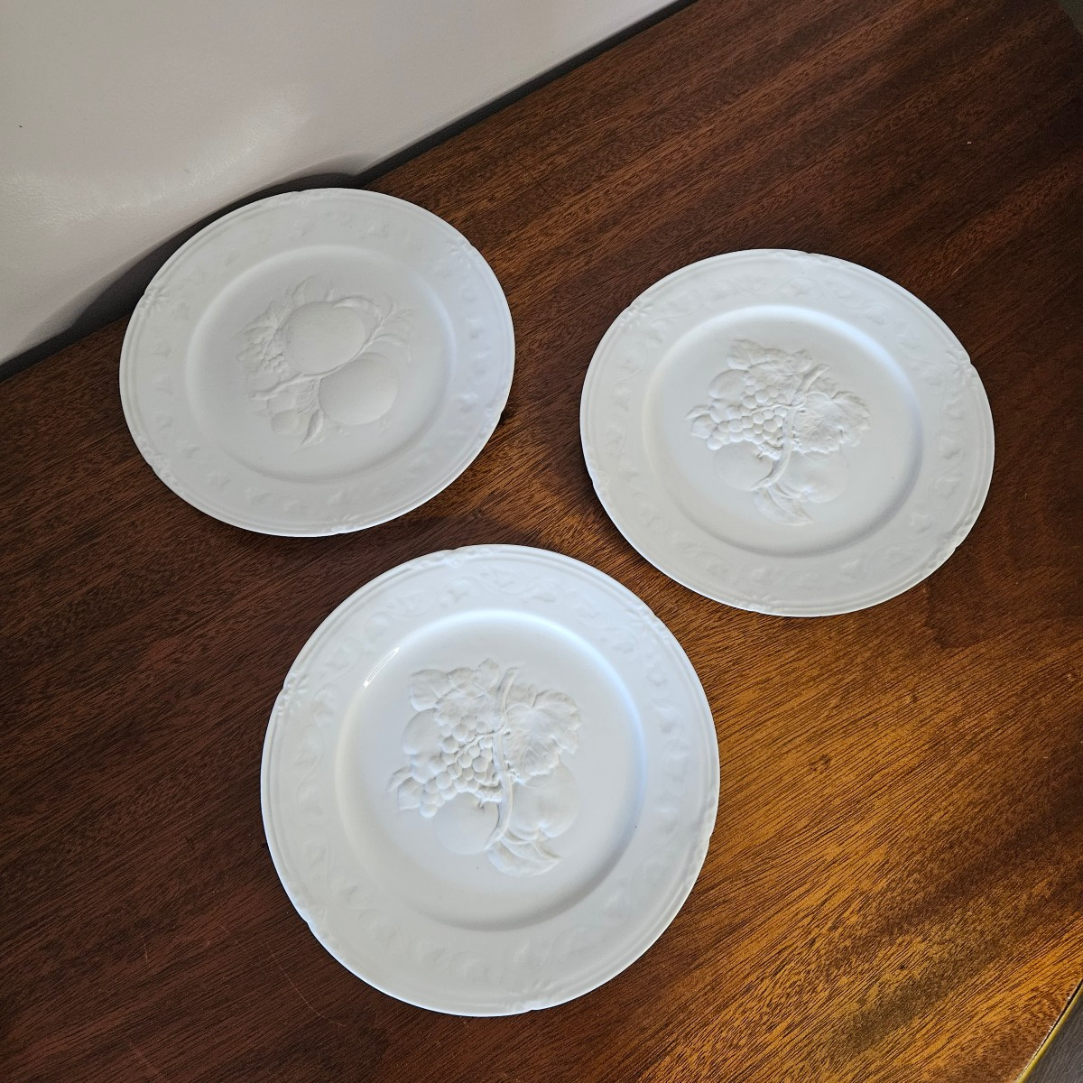 Limoges Jean Pouyat Three Porcelain And Biscuit Plates