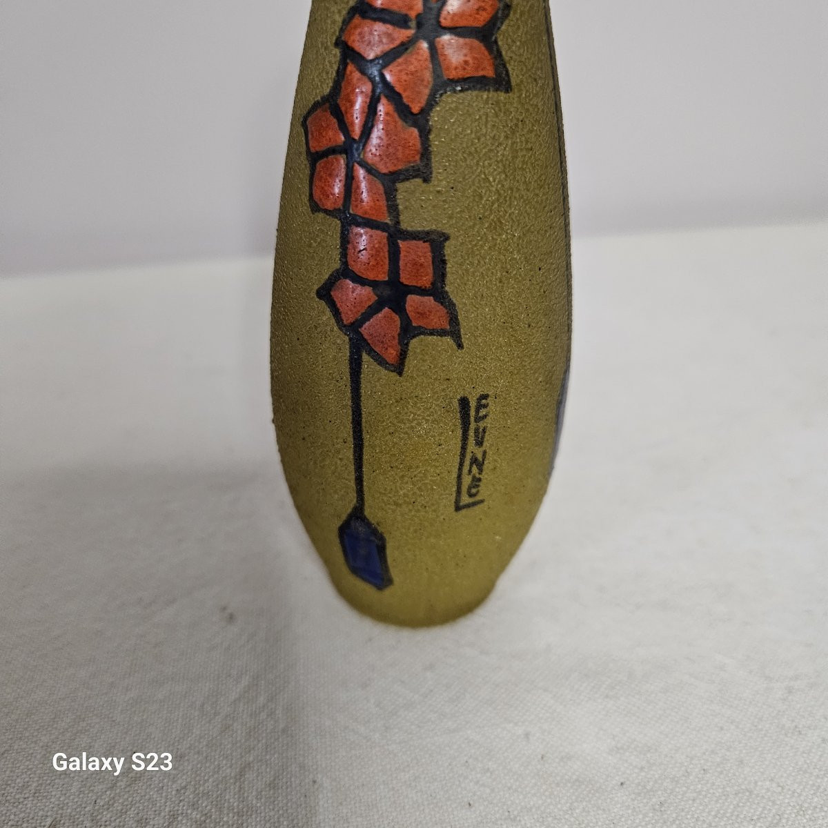 Verrerie De Leune Small Enamelled Art Deco Soliflore Vase-photo-2