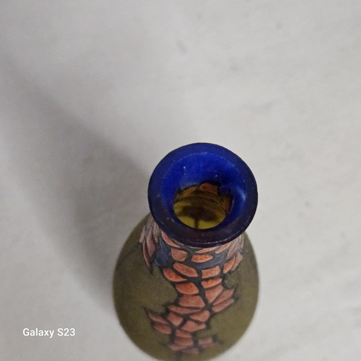 Verrerie De Leune Small Enamelled Art Deco Soliflore Vase-photo-4
