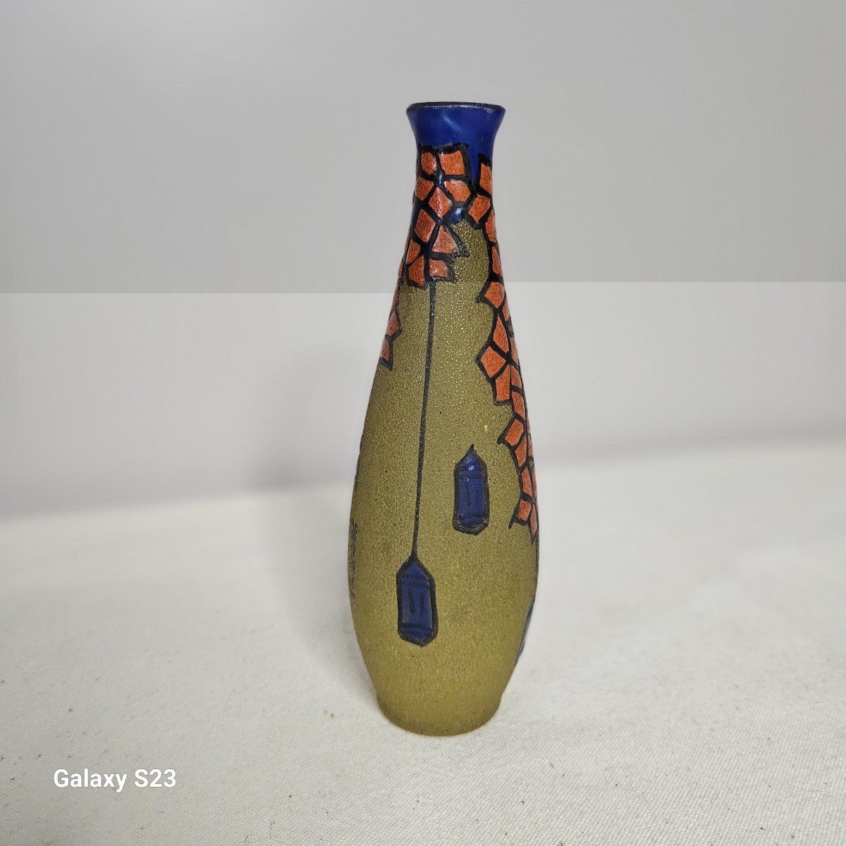 Verrerie De Leune Small Enamelled Art Deco Soliflore Vase-photo-1