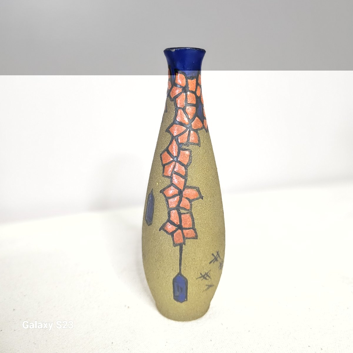 Verrerie De Leune Small Enamelled Art Deco Soliflore Vase-photo-2