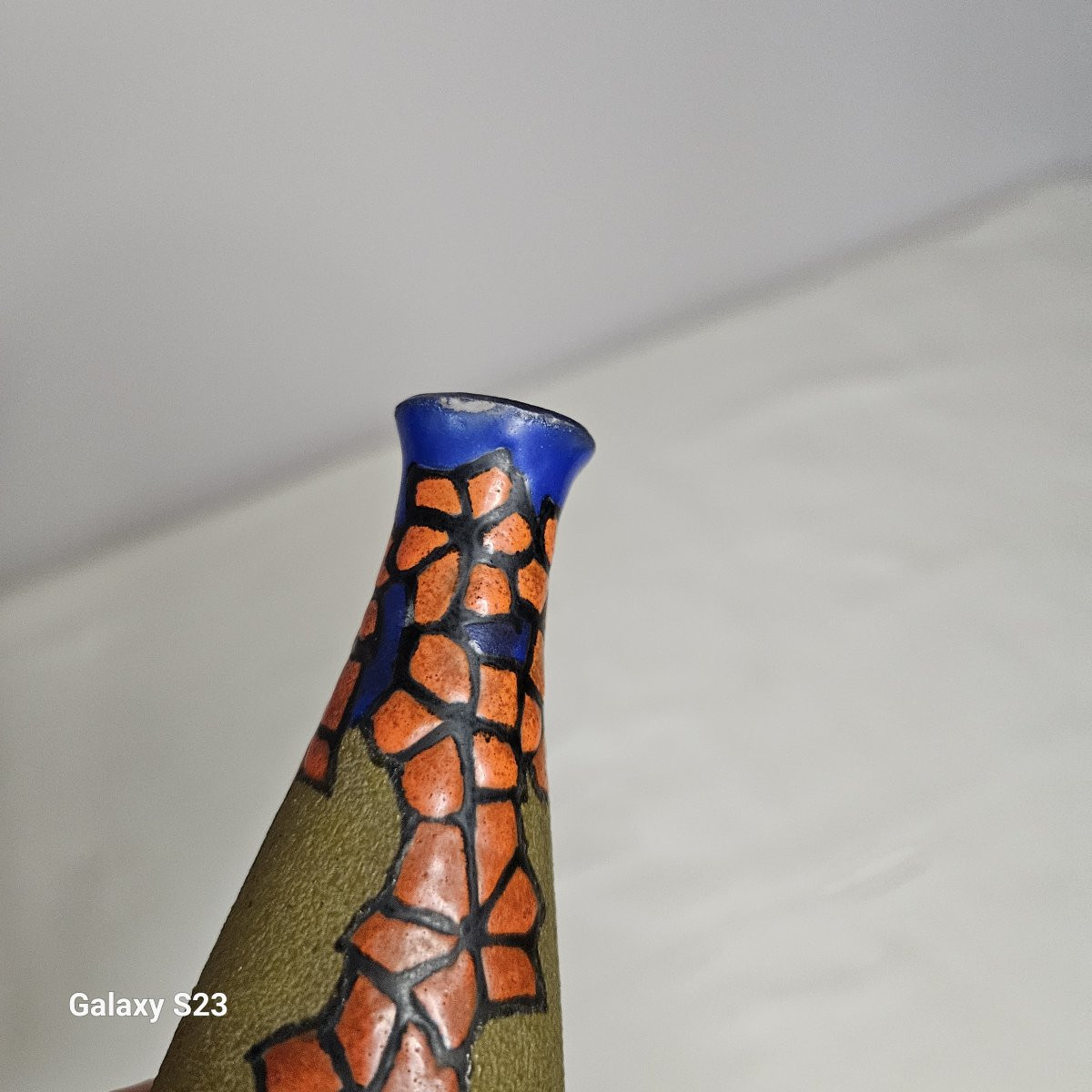 Verrerie De Leune Small Enamelled Art Deco Soliflore Vase-photo-6